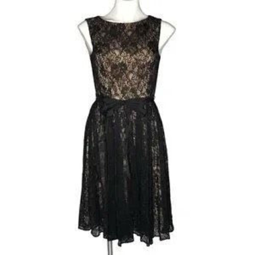 Adrianna Papell Women's 6 Sleeveless Lace Overlay Cocktail Dress Black Holiday